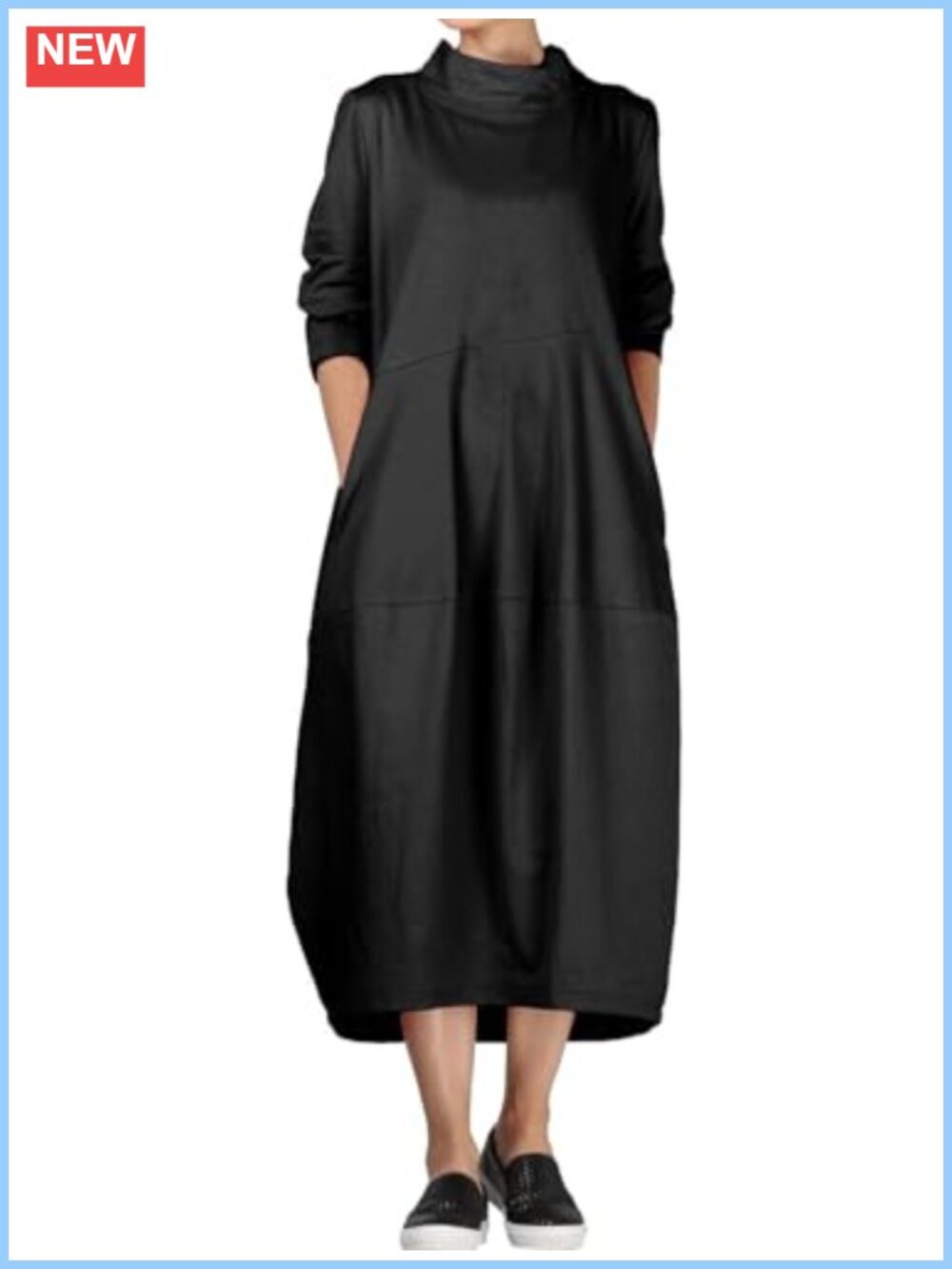 Loose Baggy Turtleneck Long Sleeve Dress with Pockets Casual Autumn Winter